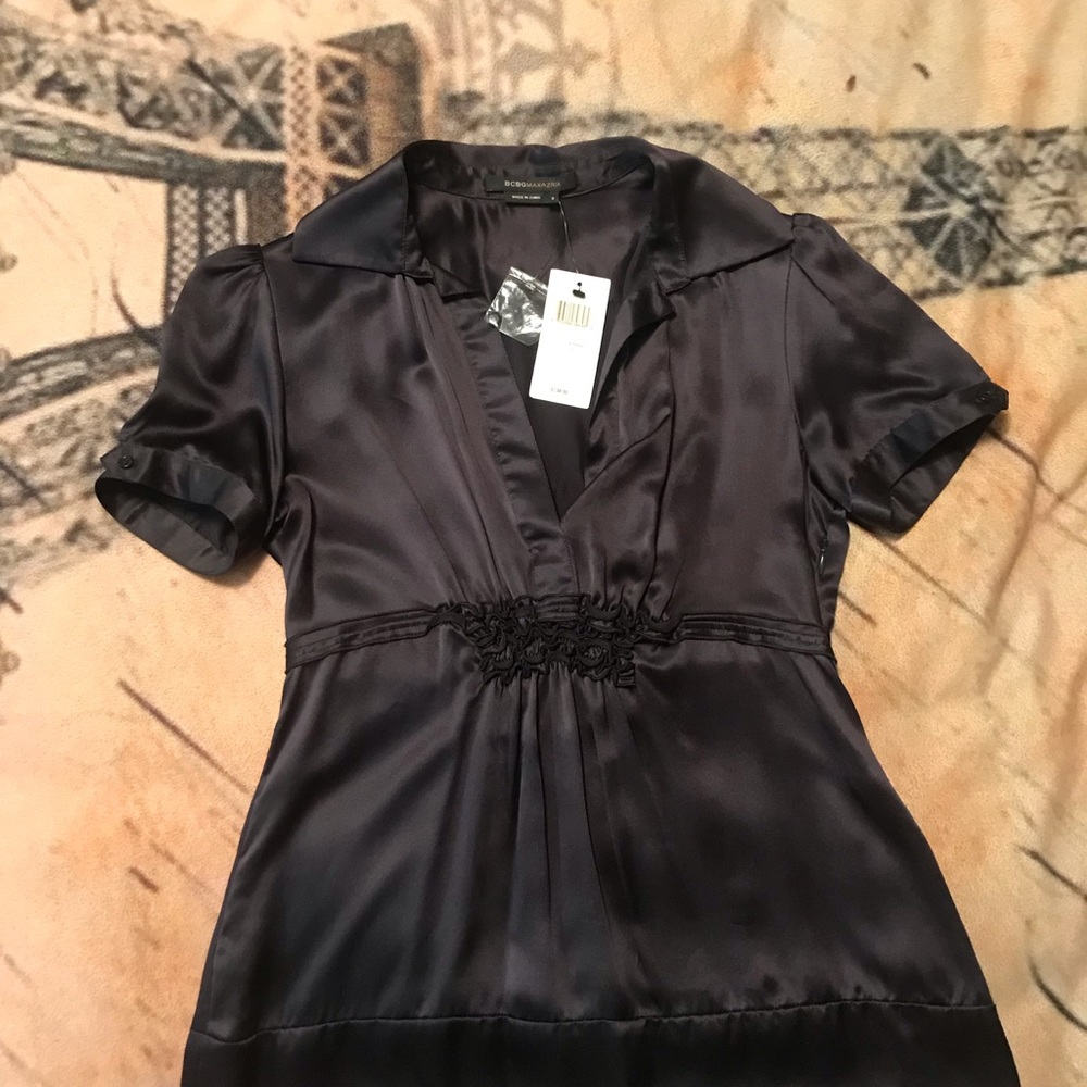 BCBG Black Silk Blouse Size S